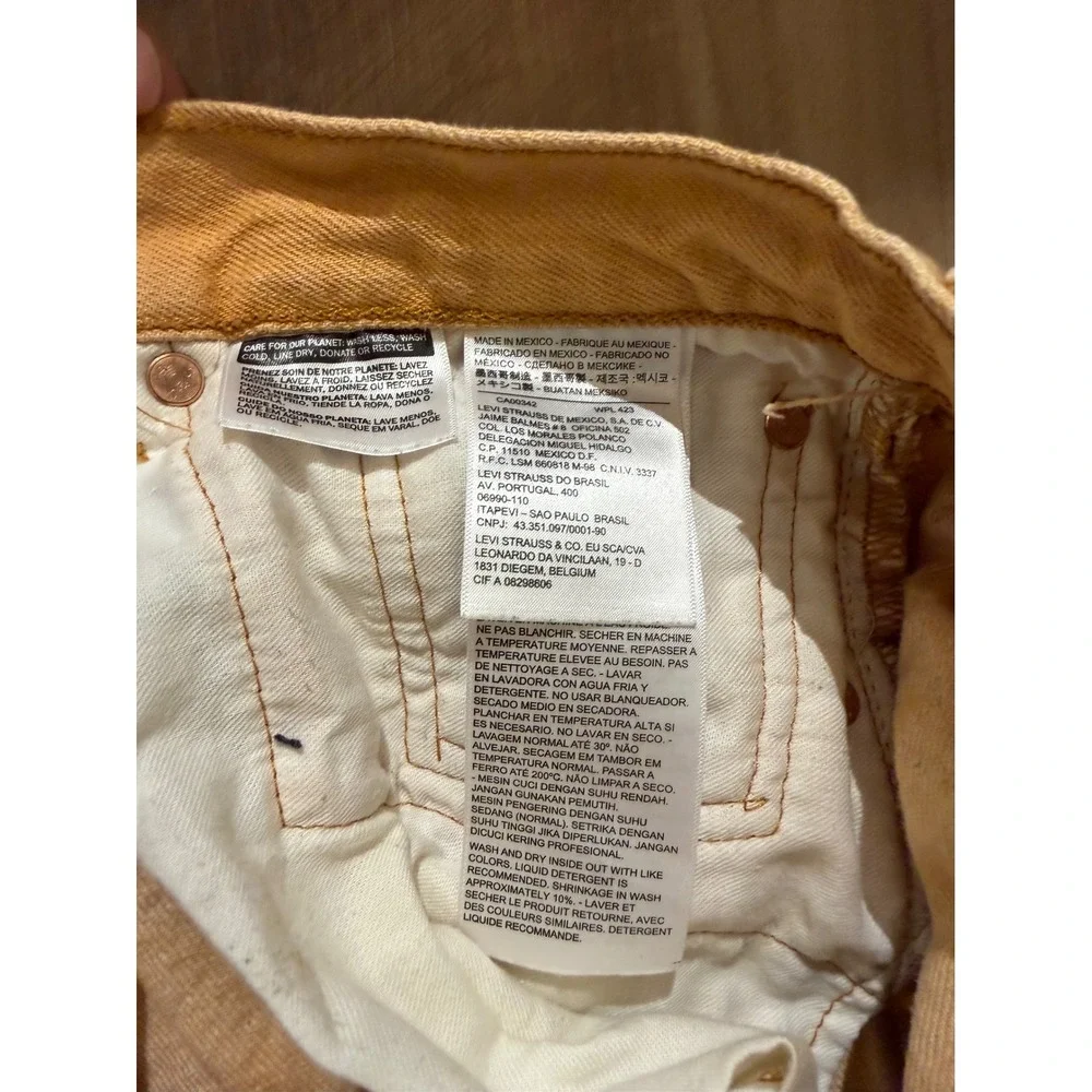 Levi's 501 Original Fit Jeans Mens 38x34 Yellow Straight Leg Button Fly Denim